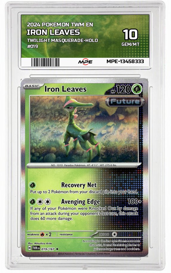 2024 POKEMON TWM EN TWILIGHT MASQUERADE-HOLO #019 Iron Leaves MPE 10 GEM/MT — graded card auctioned from the MPE vault