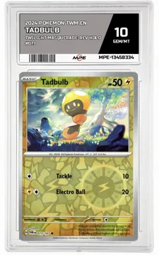 2024 POKEMON TWM EN TWILIGHT MASQUERADE-REV HOLO #073 Tadbulb MPE 10 GEM/MT — graded card up for auction