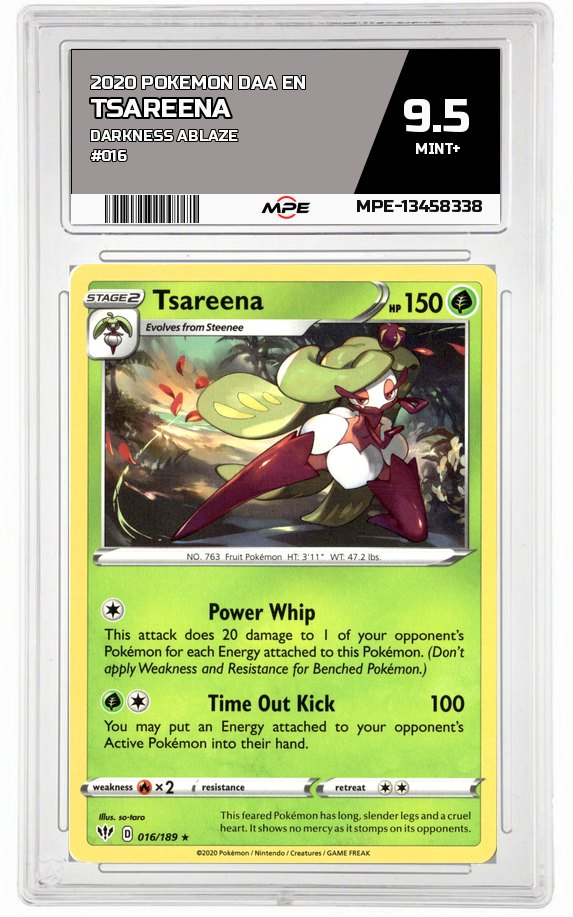 2020 POKEMON DAA EN DARKNESS ABLAZE #016 TSAREENA MPE 9.5 MINT+ — graded card auctioned from the MPE vault
