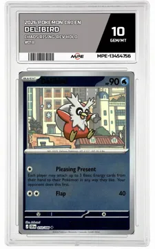2026 POKEMON CRI EN Chaos Rising-REV HOLO #018 DELIBIRD MPE 10 GEM/MT — graded card up for auction