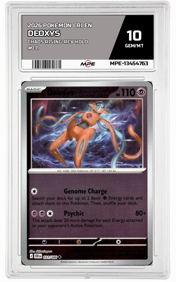 2026 POKEMON CRI EN Chaos Rising-REV HOLO #031 DEOXYS MPE 10 GEM/MT — graded card auctioned from the MPE vault
