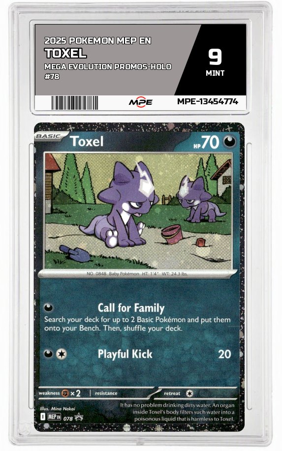 2025 POKEMON MEP EN Mega Evolution Promos-HOLO #78 TOXEL MPE 9 MINT — graded card auctioned from the MPE vault