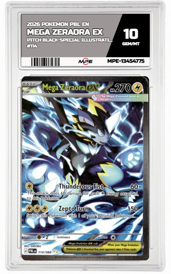 2026 POKEMON PBL EN Pitch Black-Special Illustration Rare #114 MEGA ZERAORA EX MPE 10 GEM/MT — graded card auctioned from the MPE vault