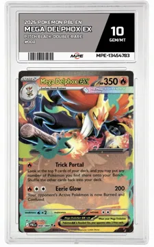 2026 POKEMON PBL EN Pitch Black-Double Rare #008 MEGA DELPHOX EX MPE 10 GEM/MT — graded card up for auction