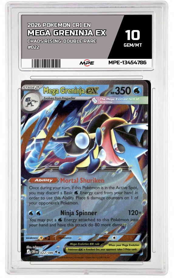 2026 POKEMON CRI EN Chaos Rising-Double Rare #022 MEGA GRENINJA EX MPE 10 GEM/MT — graded card auctioned from the MPE vault