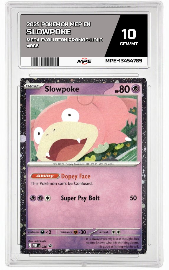 2025 POKEMON MEP EN Mega Evolution Promos-HOLO #086 SLOWPOKE MPE 10 GEM/MT — graded card auctioned from the MPE vault