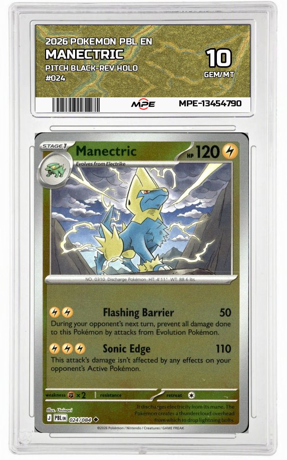 2026 POKEMON PBL EN Pitch Black-REV HOLO #024 MANECTRIC MPE 10 GEM/MT — graded card auctioned from the MPE vault