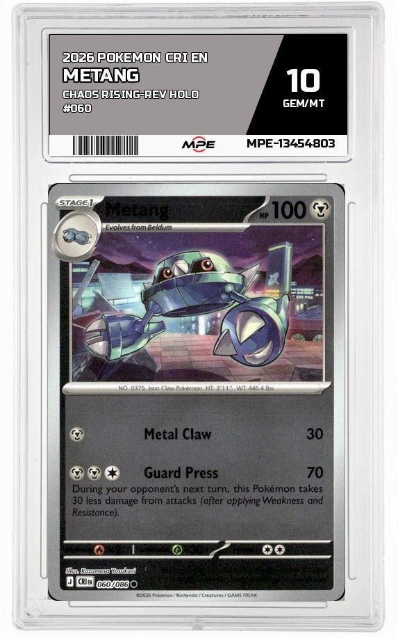 2026 POKEMON CRI EN Chaos Rising-REV HOLO #060 METANG MPE 10 GEM/MT — graded card auctioned from the MPE vault