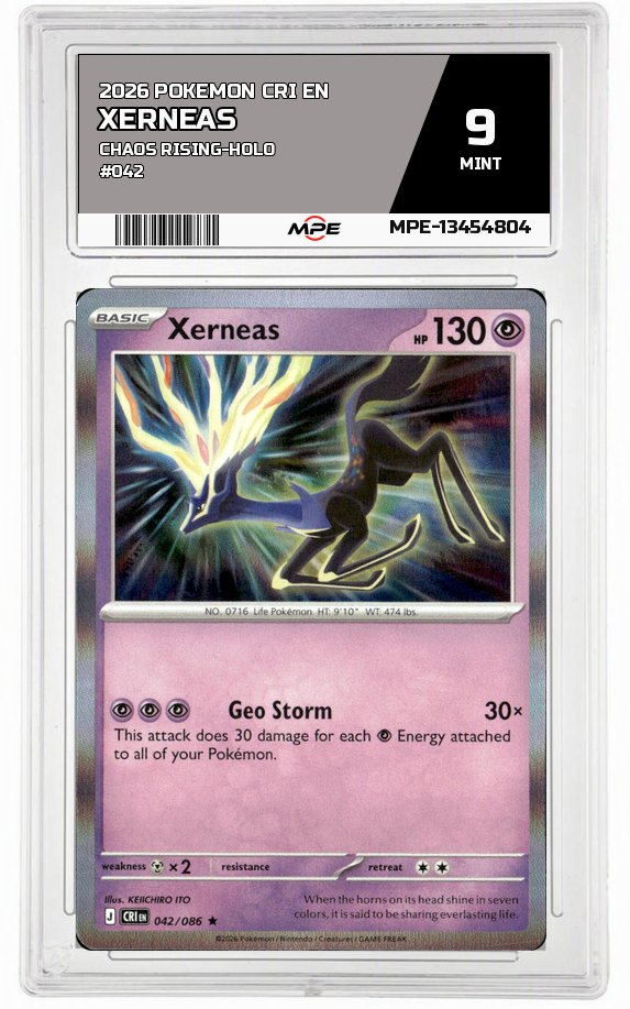 2026 POKEMON CRI EN Chaos Rising-HOLO #042 XERNEAS MPE 9 MINT — graded card auctioned from the MPE vault