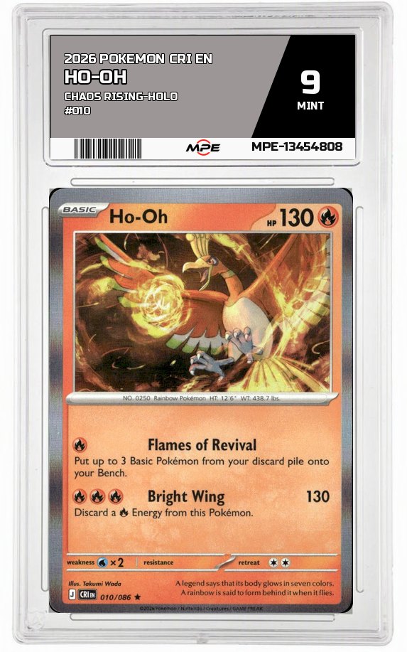 2026 POKEMON CRI EN Chaos Rising-HOLO #010 HO-OH MPE 9 MINT — graded card auctioned from the MPE vault