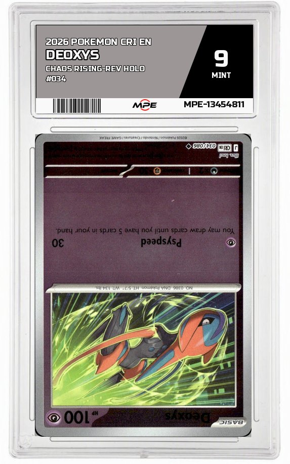 2026 POKEMON CRI EN Chaos Rising-REV HOLO #034 DEOXYS MPE 9 MINT — graded card auctioned from the MPE vault