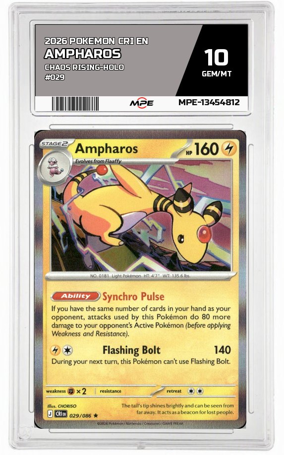 2026 POKEMON CRI EN Chaos Rising-HOLO #029 AMPHAROS MPE 10 GEM/MT — graded card auctioned from the MPE vault