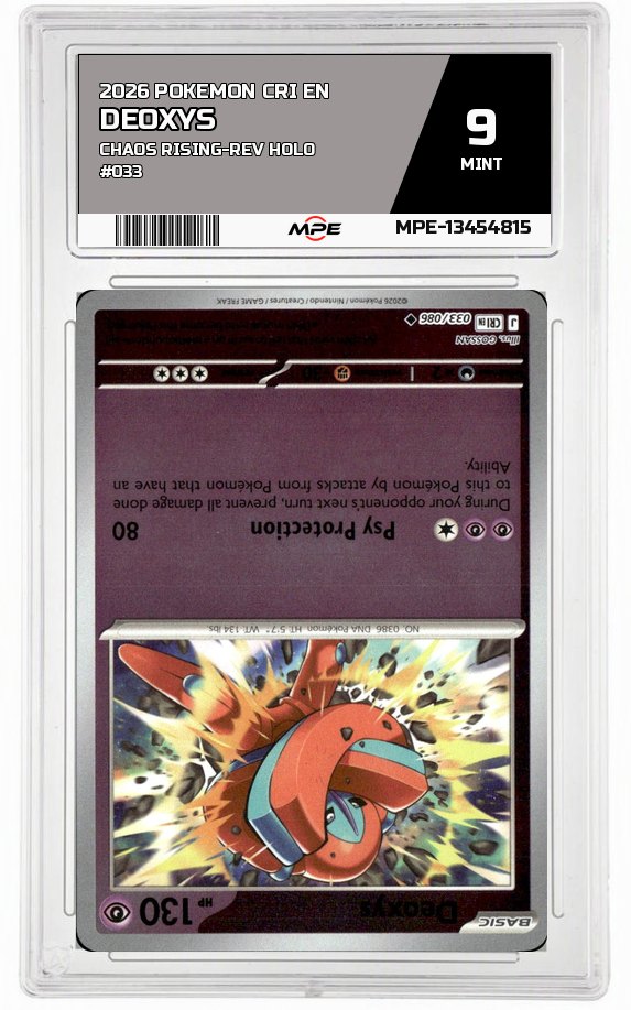 2026 POKEMON CRI EN Chaos Rising-REV HOLO #033 DEOXYS MPE 9 MINT — graded card auctioned from the MPE vault