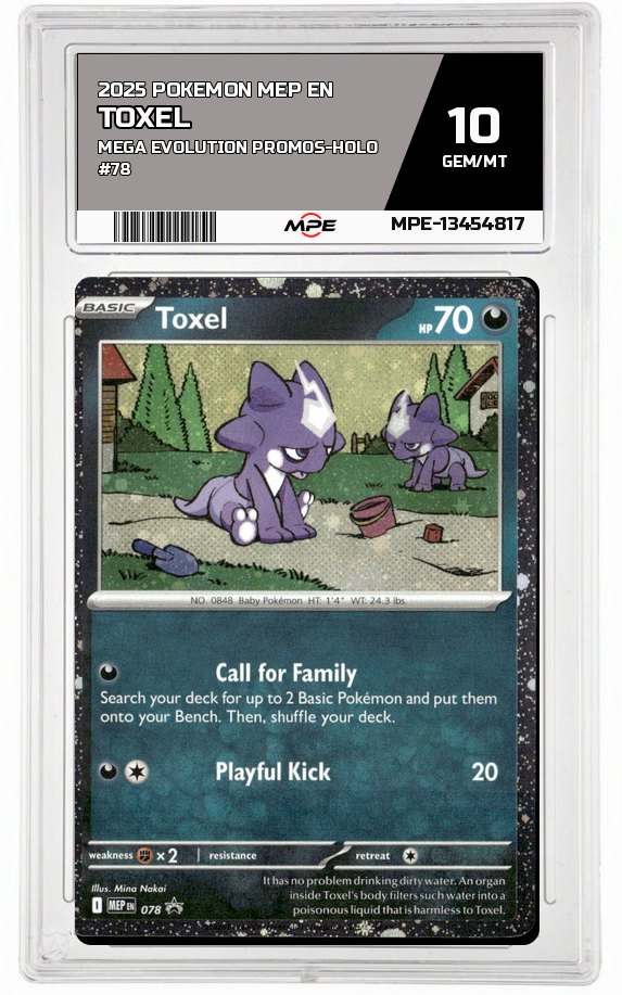 2025 POKEMON MEP EN Mega Evolution Promos-HOLO #78 TOXEL MPE 10 GEM/MT — graded card auctioned from the MPE vault