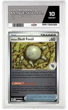 2026 POKEMON PBL EN Pitch Black-REV HOLO #073 ANTIQUE SKULL FOSSIL MPE 10 GEM/MT — graded card up for auction