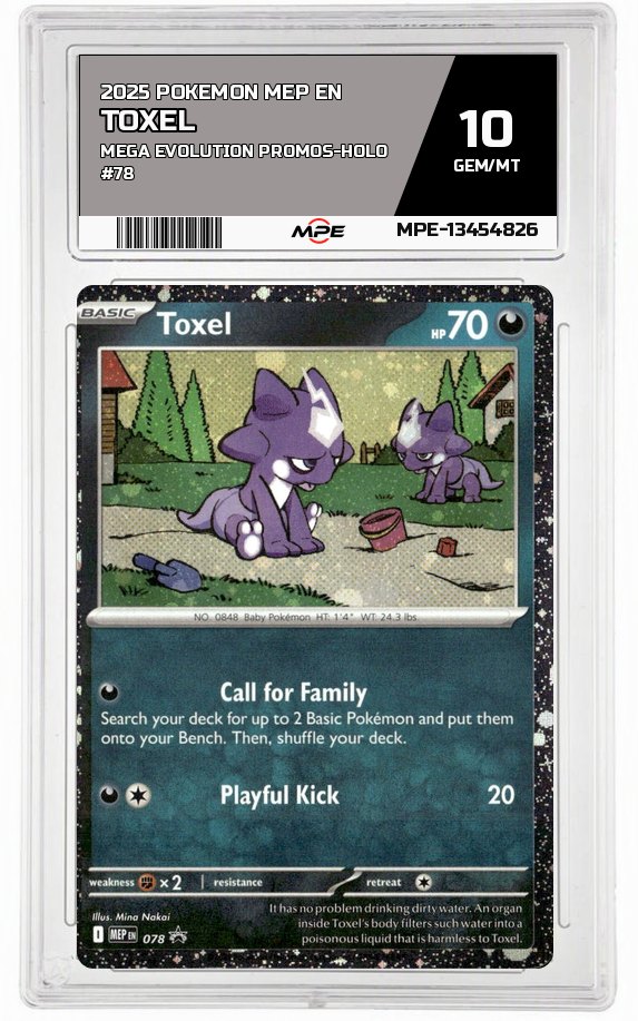 2025 POKEMON MEP EN Mega Evolution Promos-HOLO #78 TOXEL MPE 10 GEM/MT — graded card auctioned from the MPE vault