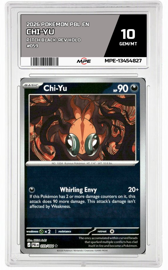2026 POKEMON PBL EN Pitch Black-REV HOLO #059 CHI-YU MPE 10 GEM/MT — graded card auctioned from the MPE vault