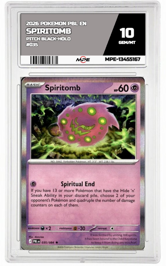 2026 POKEMON PBL EN Pitch Black-HOLO #035 SPIRITOMB MPE 10 GEM/MT — graded card auctioned from the MPE vault