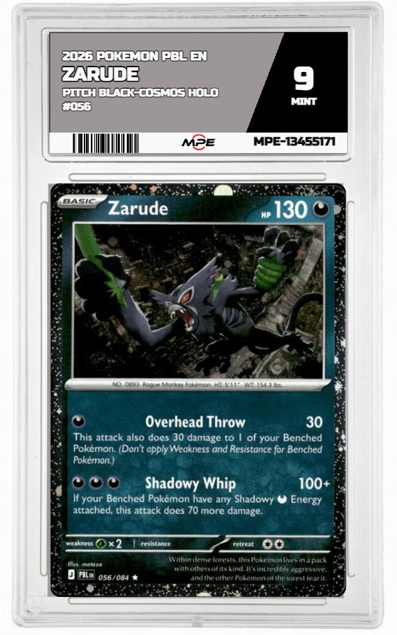 2026 POKEMON PBL EN Pitch Black-COSMOS HOLO #056 ZARUDE MPE 9 MINT — graded card auctioned from the MPE vault