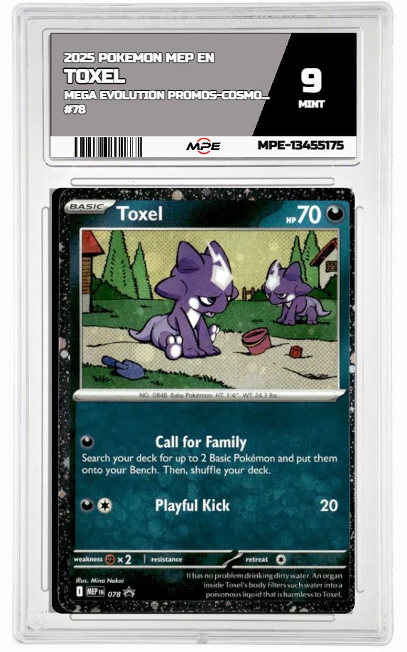2025 POKEMON MEP EN Mega Evolution Promos-COSMOS HOLO #78 TOXEL MPE 9 MINT — graded card auctioned from the MPE vault