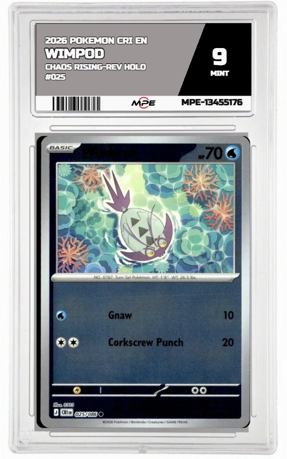 2026 POKEMON CRI EN Chaos Rising-REV HOLO #025 WIMPOD MPE 9 MINT — graded card auctioned from the MPE vault
