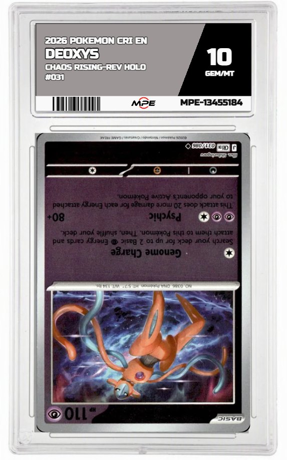 2026 POKEMON CRI EN Chaos Rising-REV HOLO #031 DEOXYS MPE 10 GEM/MT — graded card auctioned from the MPE vault