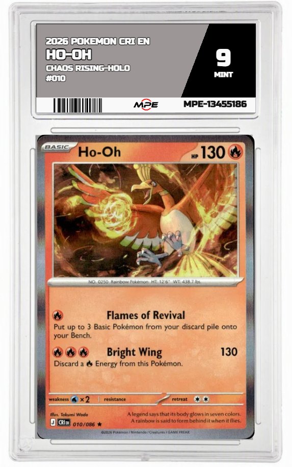 2026 POKEMON CRI EN Chaos Rising-HOLO #010 HO-OH MPE 9 MINT — graded card auctioned from the MPE vault