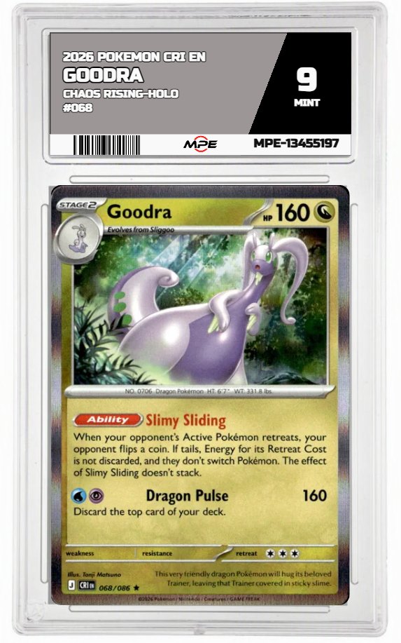 2026 POKEMON CRI EN Chaos Rising-HOLO #068 GOODRA MPE 9 MINT — graded card auctioned from the MPE vault