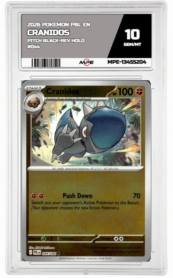2026 POKEMON PBL EN Pitch Black-REV HOLO #044 CRANIDOS MPE 10 GEM/MT — graded card auctioned from the MPE vault