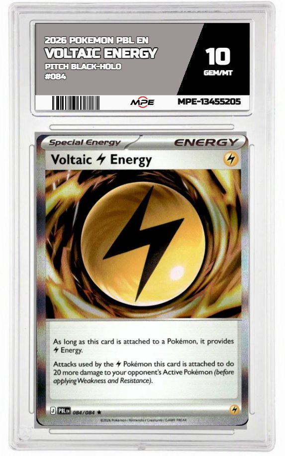 2026 POKEMON PBL EN Pitch Black-HOLO #084 VOLTAIC ENERGY MPE 10 GEM/MT — graded card auctioned from the MPE vault