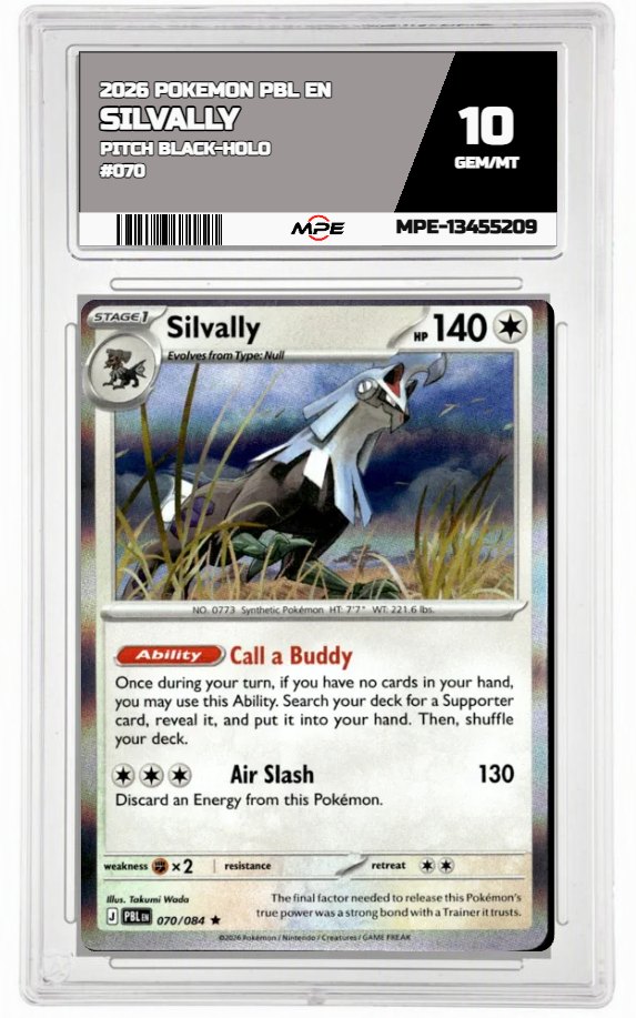 2026 POKEMON PBL EN Pitch Black-HOLO #070 SILVALLY MPE 10 GEM/MT — graded card auctioned from the MPE vault