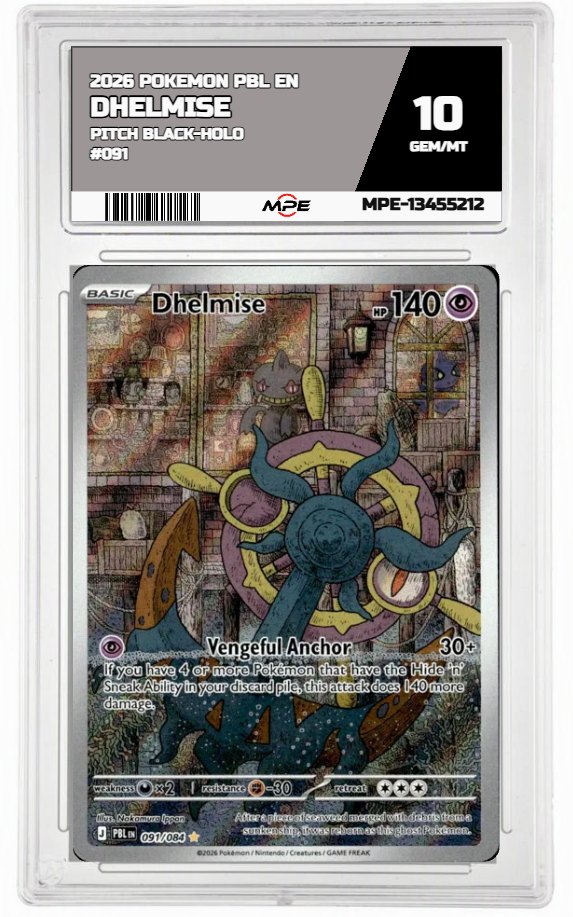 2026 POKEMON PBL EN Pitch Black-HOLO #091 DHELMISE MPE 10 GEM/MT — graded card auctioned from the MPE vault