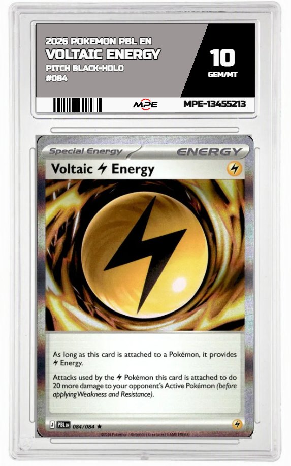2026 POKEMON PBL EN Pitch Black-HOLO #084 VOLTAIC ENERGY MPE 10 GEM/MT — graded card auctioned from the MPE vault