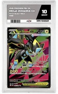 2026 POKEMON PBL EN Pitch Black-HOLO #098 MEGA ZERAORA EX MPE 10 GEM/MT — graded card up for auction