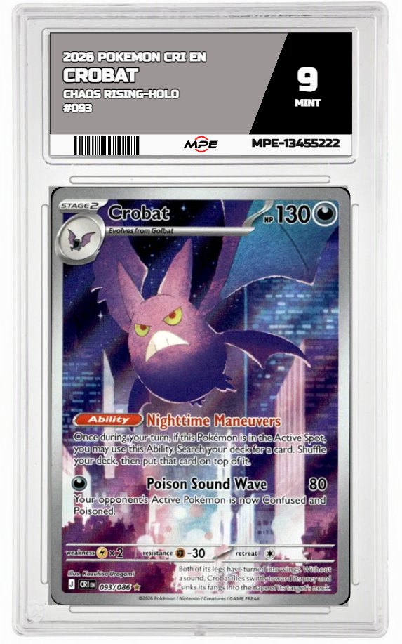 2026 POKEMON CRI EN Chaos Rising-HOLO #093 CROBAT MPE 9 MINT — graded card auctioned from the MPE vault