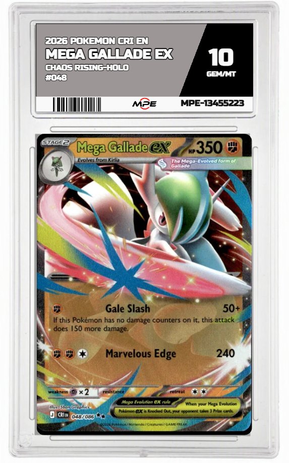 2026 POKEMON CRI EN Chaos Rising-HOLO #048 MEGA GALLADE EX MPE 10 GEM/MT — graded card auctioned from the MPE vault