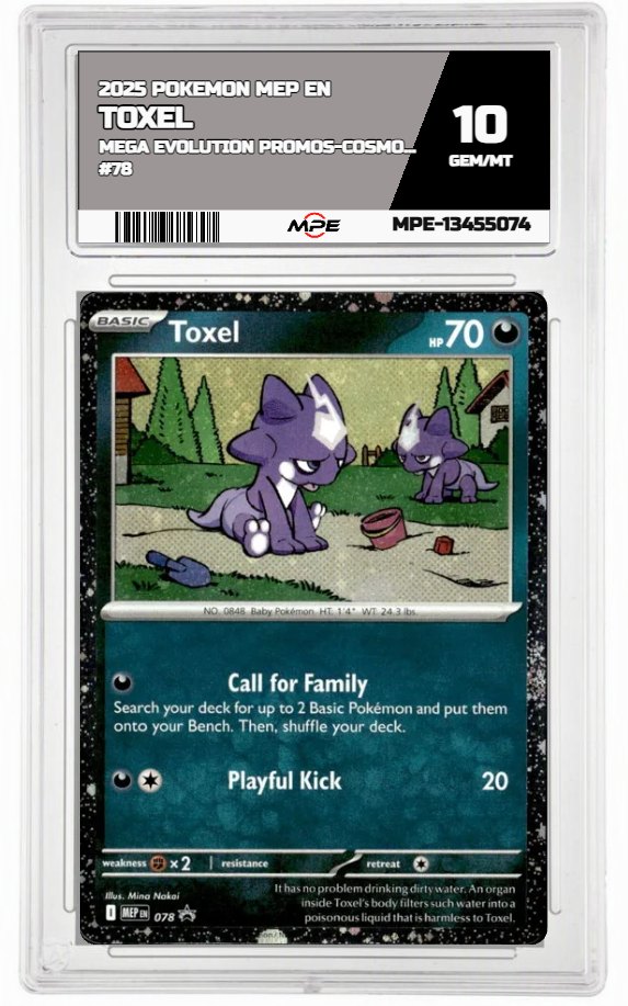 2025 POKEMON MEP EN Mega Evolution Promos-Cosmos Holo #78 TOXEL MPE 10 GEM/MT — graded card auctioned from the MPE vault
