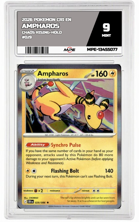 2026 POKEMON CRI EN Chaos Rising-HOLO #029 AMPHAROS MPE 9 MINT — graded card auctioned from the MPE vault