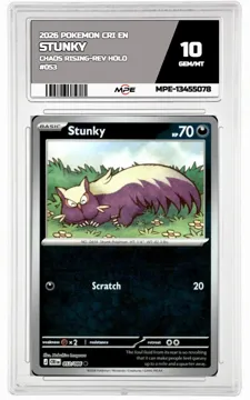 2026 POKEMON CRI EN Chaos Rising-REV HOLO #053 STUNKY MPE 10 GEM/MT — graded card up for auction