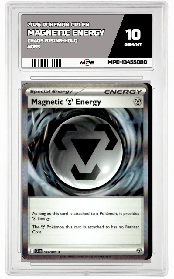 2026 POKEMON CRI EN Chaos Rising-HOLO #085 MAGNETIC ENERGY MPE 10 GEM/MT — graded card auctioned from the MPE vault