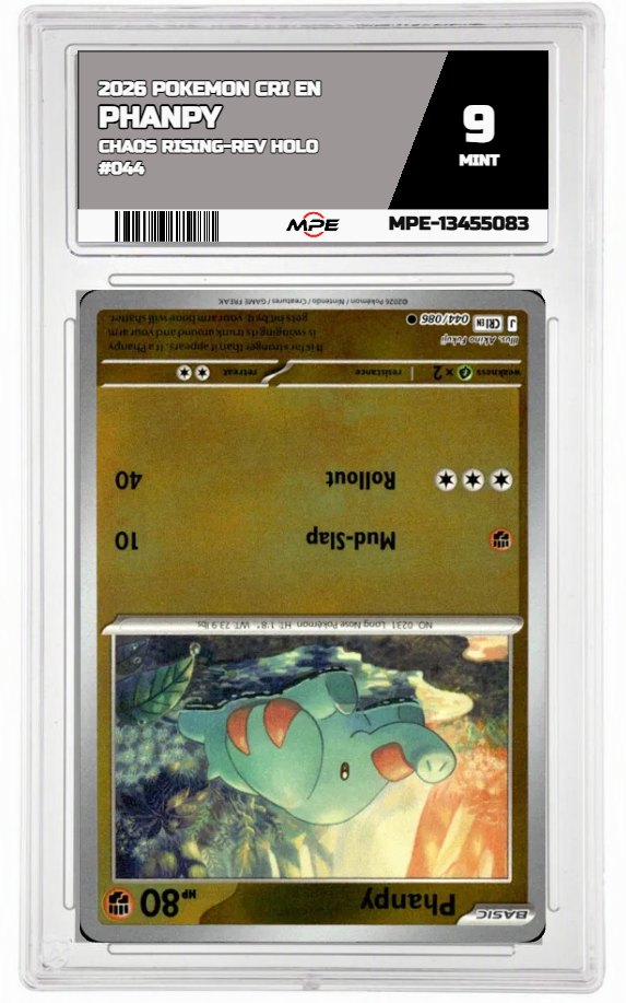 2026 POKEMON CRI EN Chaos Rising-REV HOLO #044 PHANPY MPE 9 MINT — graded card auctioned from the MPE vault