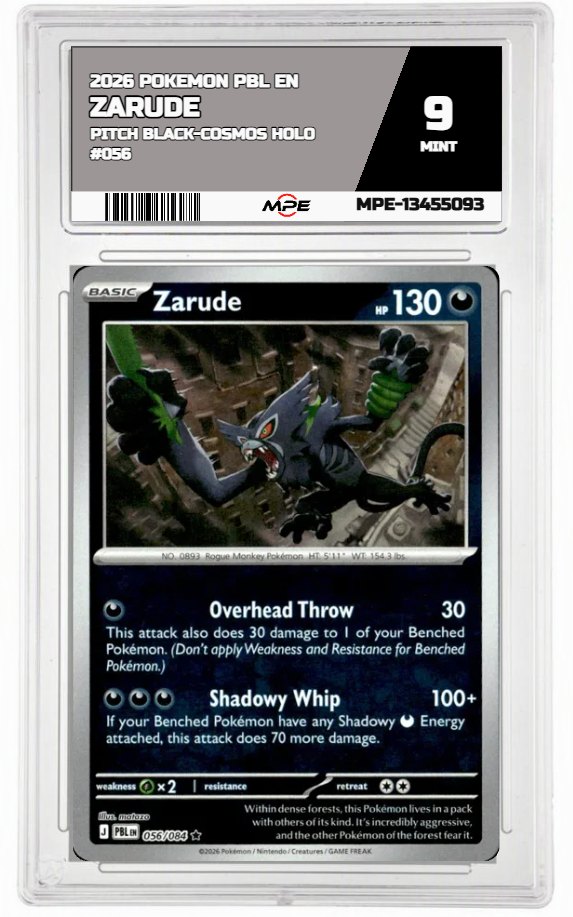 2026 POKEMON PBL EN Pitch Black-Cosmos Holo #056 ZARUDE MPE 9 MINT — graded card auctioned from the MPE vault