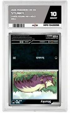 2026 POKEMON CRI EN Chaos Rising-REV HOLO #053 STUNKY MPE 10 GEM/MT — graded card up for auction