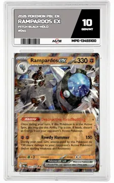 2026 POKEMON PBL EN Pitch Black-HOLO #045 RAMPARDOS EX MPE 10 GEM/MT — graded card up for auction