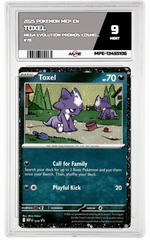 2025 POKEMON MEP EN Mega Evolution Promos-Cosmos Holo #78 TOXEL MPE 9 MINT — graded card auctioned from the MPE vault