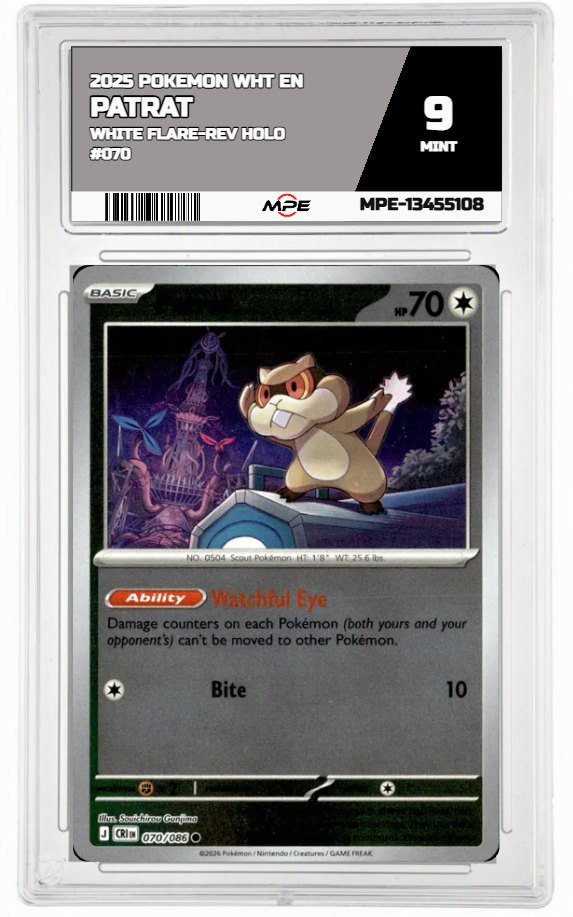 2025 POKEMON WHT EN White Flare-REV HOLO #070 PATRAT MPE 9 MINT — graded card auctioned from the MPE vault
