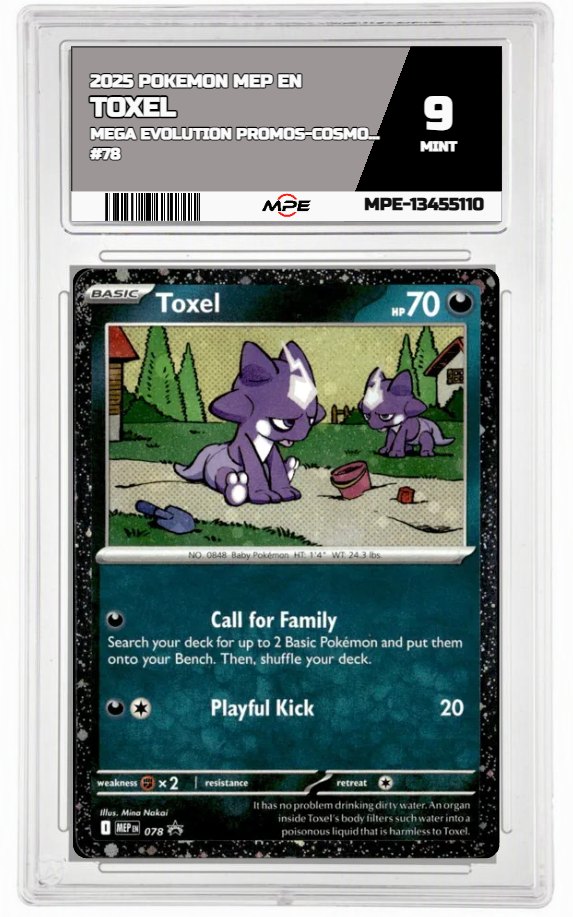 2025 POKEMON MEP EN Mega Evolution Promos-Cosmos Holo #78 TOXEL MPE 9 MINT — graded card auctioned from the MPE vault