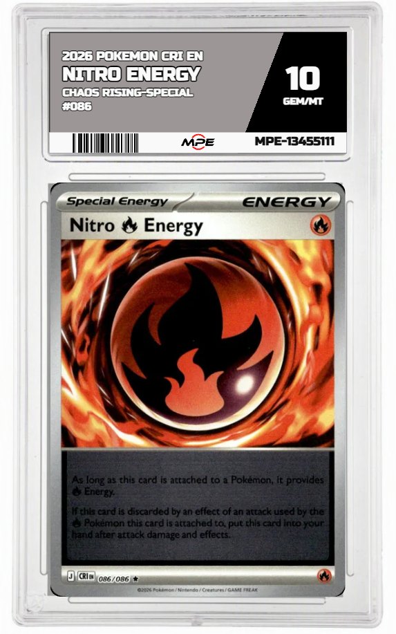 2026 POKEMON CRI EN Chaos Rising-Special #086 NITRO ENERGY MPE 10 GEM/MT — graded card auctioned from the MPE vault