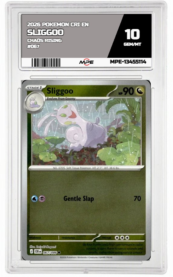 2026 POKEMON CRI EN Chaos Rising #067 SLIGGOO MPE 10 GEM/MT — graded card auctioned from the MPE vault