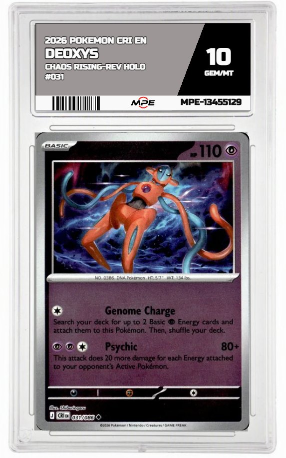 2026 POKEMON CRI EN Chaos Rising-REV HOLO #031 DEOXYS MPE 10 GEM/MT — graded card auctioned from the MPE vault